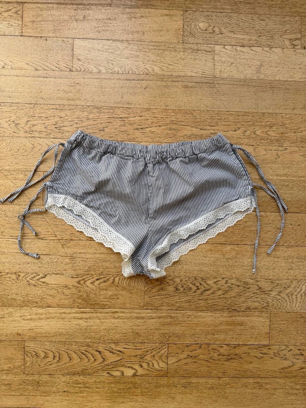 Striped Lace-Trim Sleep Shorts - Blue & White